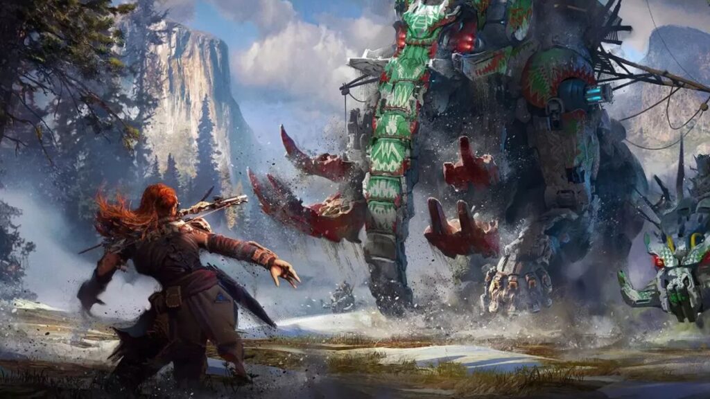 aloy enfrentándose a un mamut mecánico